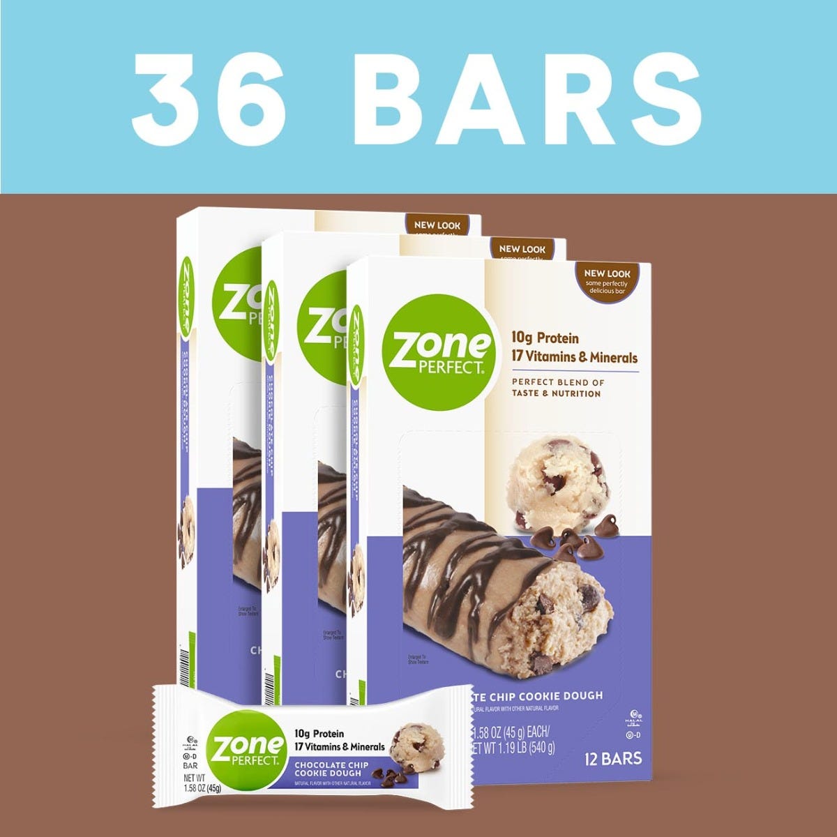 ZonePerfect Nutrition Bar / Chocolate Chip Cookie Dough / 36 Count / 62836