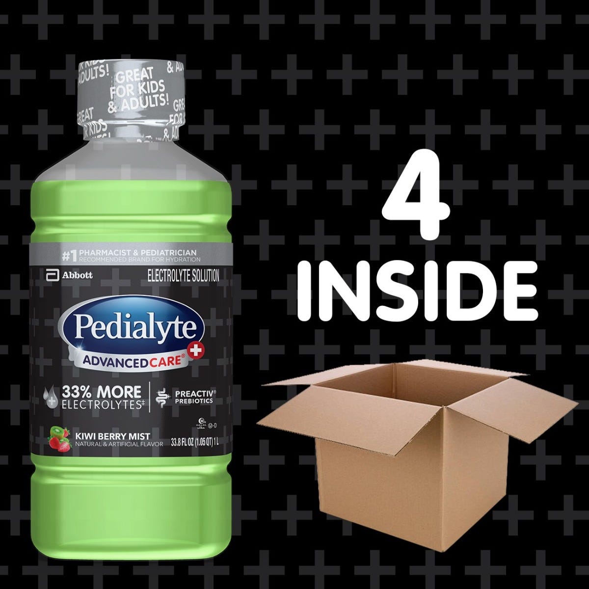 Pedialyte AdvancedCare Plus / Kiwi Berry Mist / 1 L bottle / Case of 4