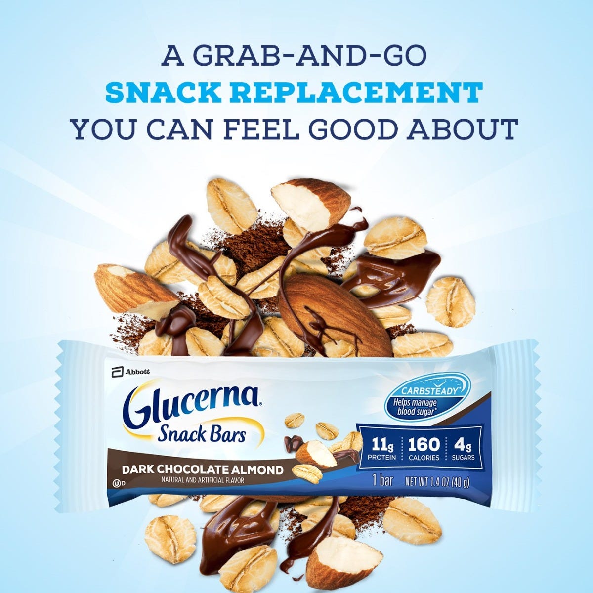 Glucerna Snack Bars / Dark Chocolate Almond / Case of 20