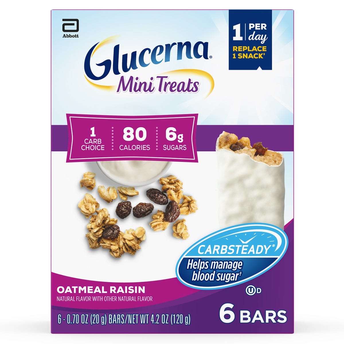 Glucerna Mini Treats / Oatmeal Raisin Bars / 0.70 oz wrapper / 24 Count