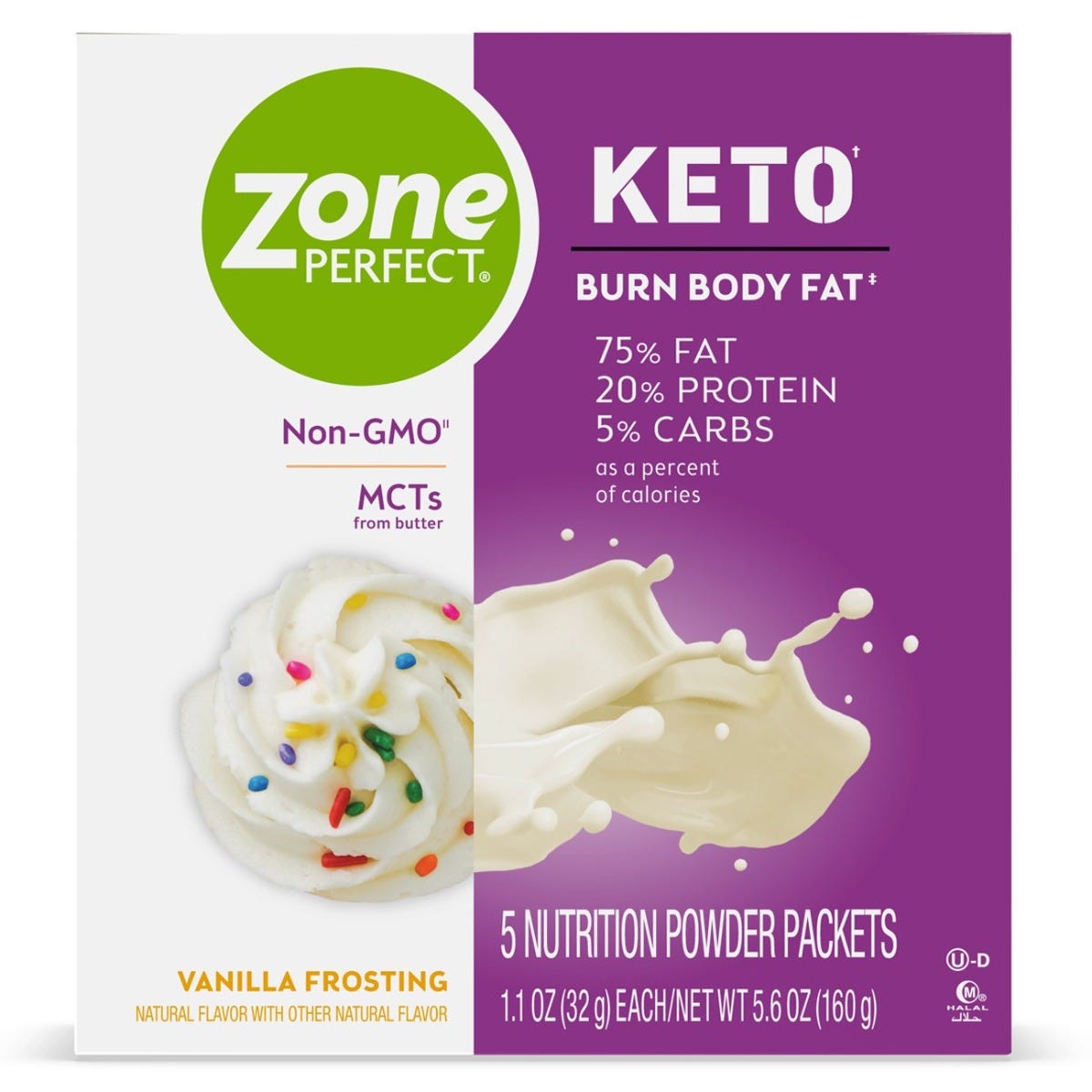 ZonePerfect Keto Powder / Vanilla Frosting / 1.1 oz packet / Case of 20